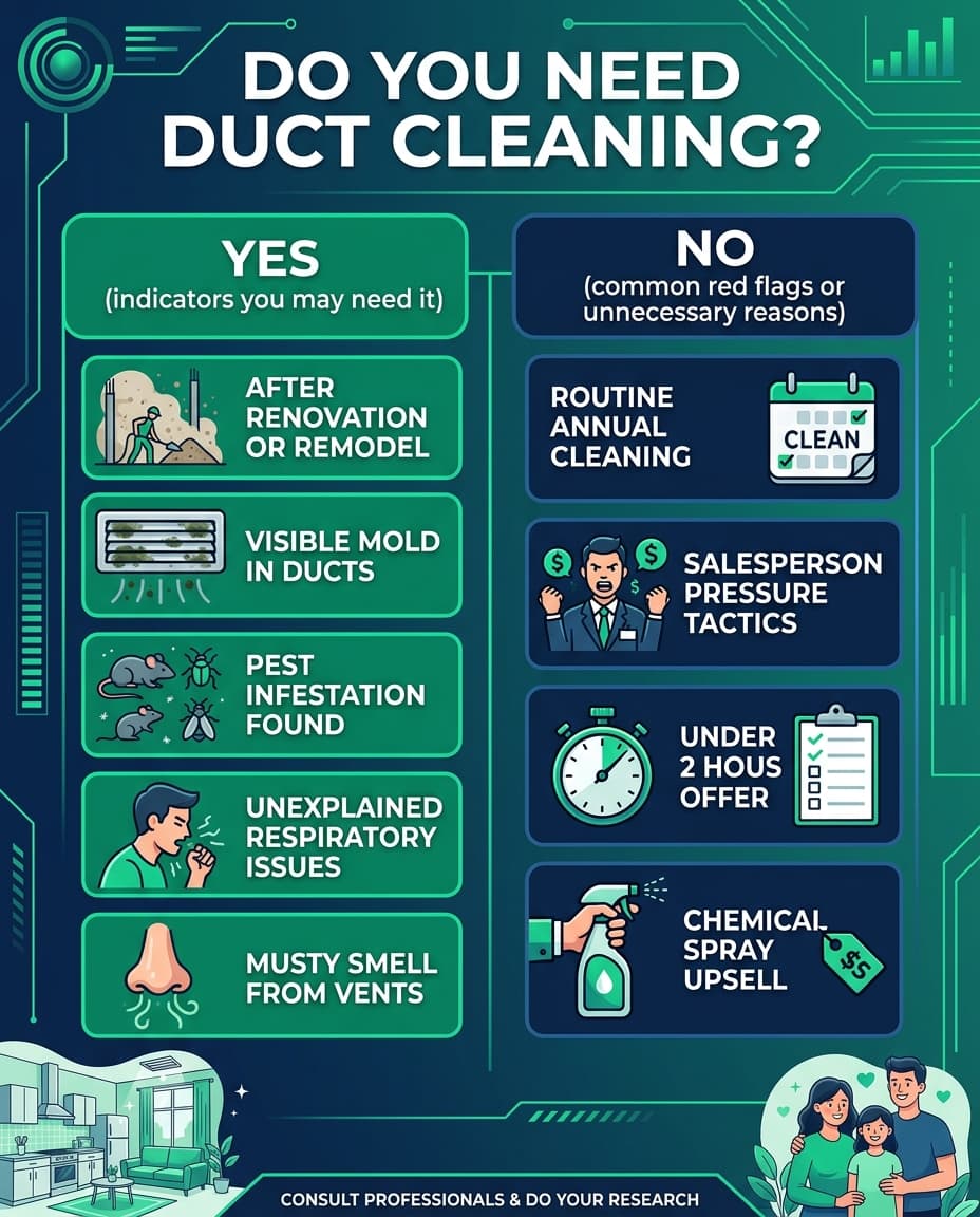 Do you need duct cleaning decision chart showing when duct cleaning is worth it versus unnecessary for Birmingham Alabama homes